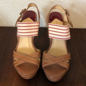 Gianni Bini Leather & Wood Striped Wedges